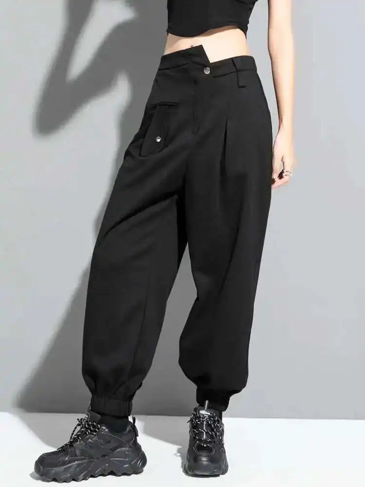 High Elastic Waist Black Irregular Long Harem Pants New Loose Fit Trousers Women Fashion Tide Spring Autumn 2025 1DF1325