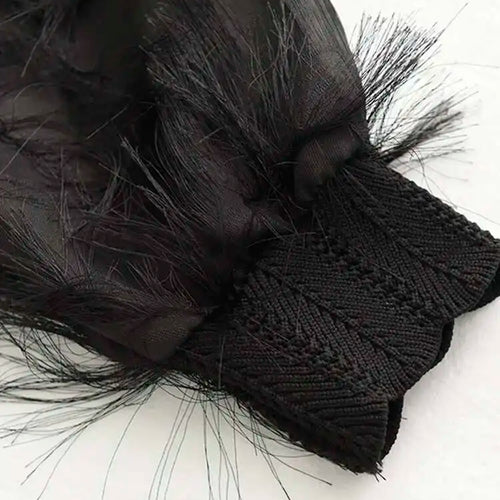 Load image into Gallery viewer, Spring Autumn Stand Collar Long Sleeve Perspective Black Loose Tassels Big Size Dress Women Fashion Tide JI780
