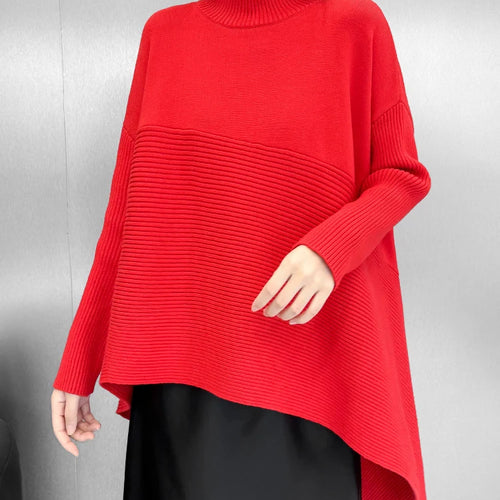 Load image into Gallery viewer, Red Irregular Big Size Knitting Sweater Turtleneck Long Sleeve Women Pullovers New Fashion Tide Spring Autumn 2025 1DH9445
