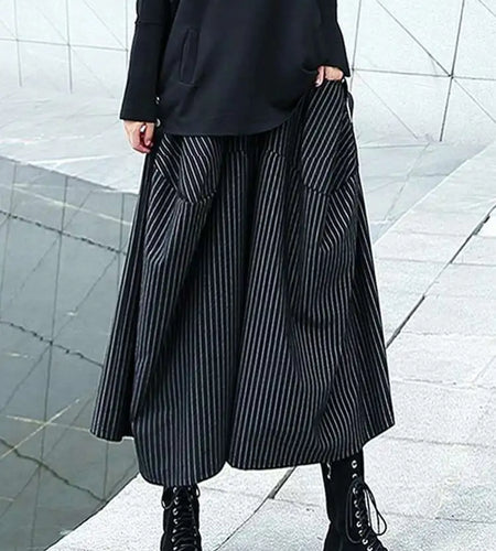 High Elastic Waist Black Striped Long Wide Leg Casual Pants New Trousers Women Fashion Tide Spring Autumn 2025 1DH8290