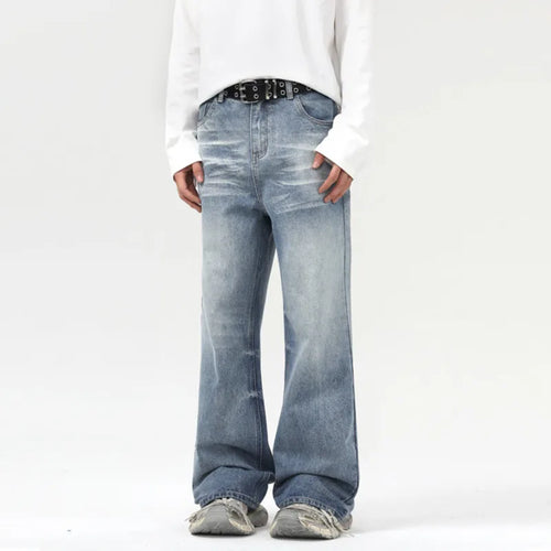 Load image into Gallery viewer, Men's Jeans Washed Denim Pants New American High Street Messy Cat Whiskers Stylish Baggystraight Style Trousers 9W1550
