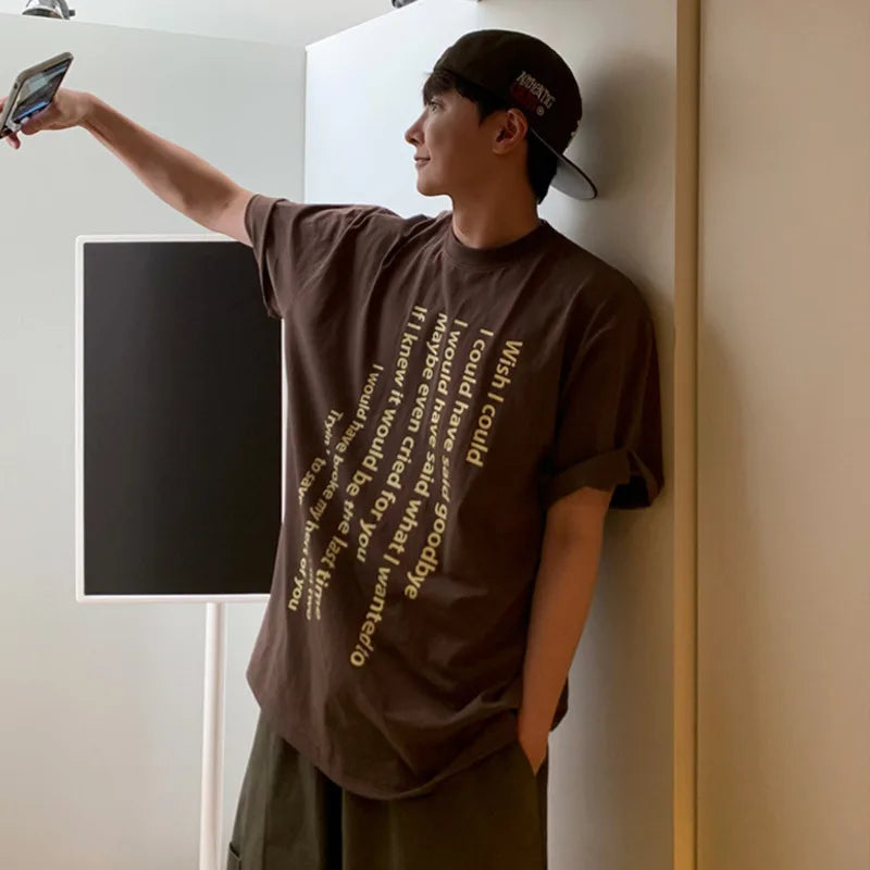 Men's T-shirts Short Sleeve Letter Printed Design New Summer Loose Round Neck T-shirt  Korean Niche Pullover Trendy 9W1614