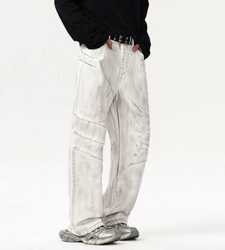 Men's Jeans New American High Street Niche Design Scratch Dirty Washed Male Denim Pants Straight Leg Trendy Spring 9W1558