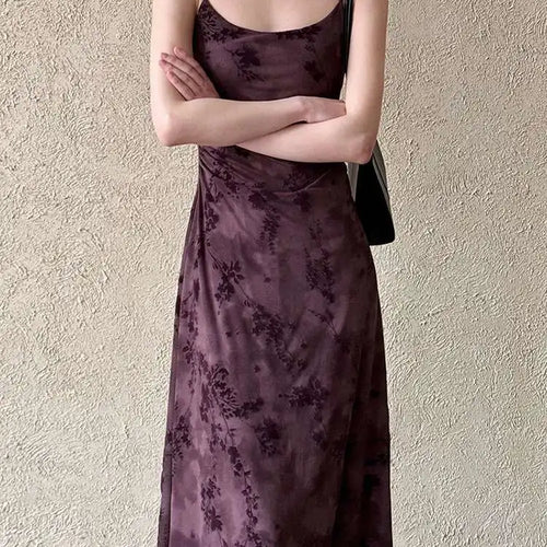 Load image into Gallery viewer, Women Brown Printed Vintage Long Spaghetti Strap Dress New Round Neck Sleeveless Fashion Tide Spring Summer 2025 1DJ0289
