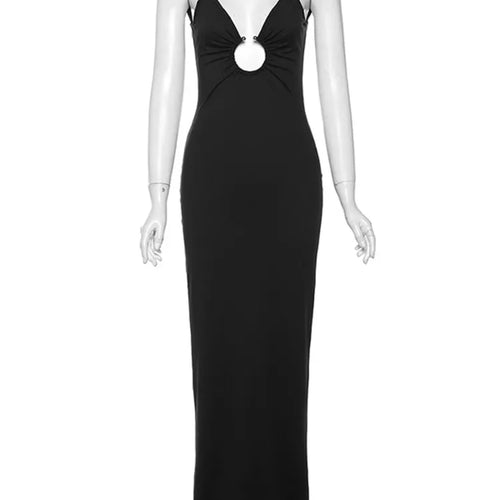 Load image into Gallery viewer, Elegant Hollow Out V-neck Slip Backless Party Evening Maxi Dress For Women 2024 Spring Sexy Slim Split Solid Dress
