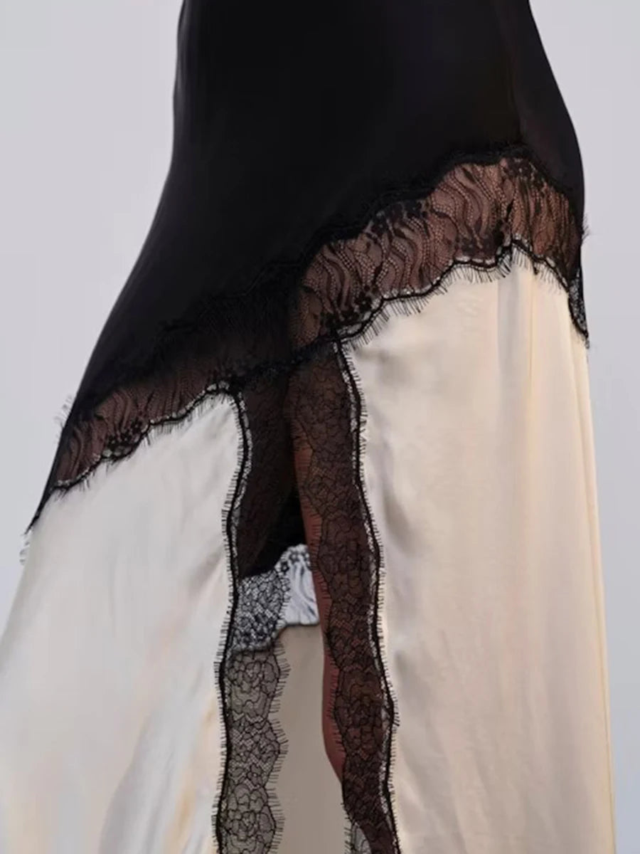 Hit Color Loose Dresses For Women Square Neck Sleeveless High Waist Temperament Minimalist Dress Female Fashion New