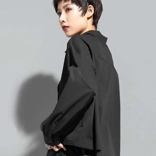 Load image into Gallery viewer, Women Black Bandage Big Size Long Blouse New Lapel Long Sleeve Loose Fit Shirt Fashion Tide Spring Autumn 2025  1DF1659
