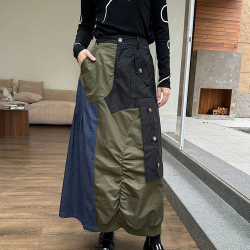 Load image into Gallery viewer, Hit Color Patchwork Raw Denim Skirt For Women High Waist Spliced Button High Street Fashion Skirt Female New Autumn
