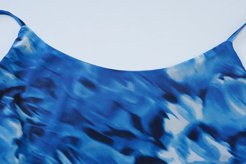 Halter Backless Print Sexy Maxi Dress For Women Gown Elegant Blue Printed Lace-up Sleeveless Evening Long Dress