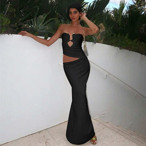 Load image into Gallery viewer, Strapless Hollow Out Sexy Maxi Dress Women Gown Summer New Off-shoulder Backless Sleeveless Beach Club Long Dress
