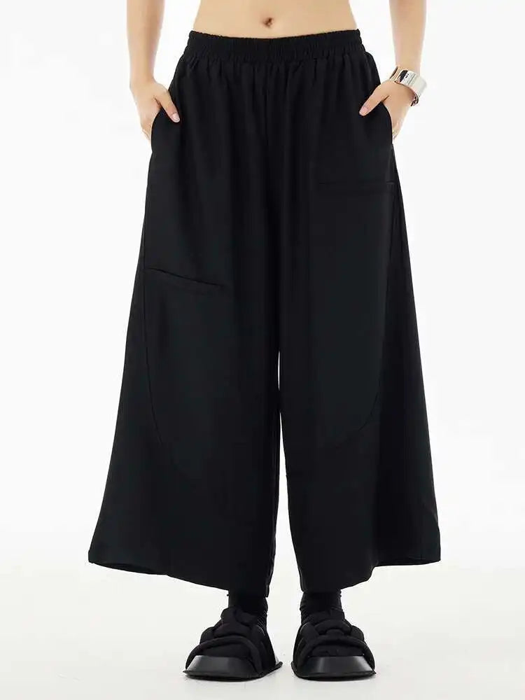 High Elastic Waist Brown Brief Spliced Long Wide Leg Pants New Trousers Women Fashion Tide Spring Autumn 2025  1DH5698