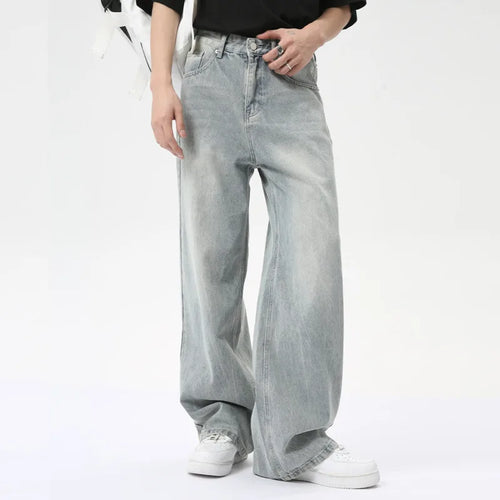 Load image into Gallery viewer, High Street Men&#39;s Jeans Casual Washed Light Straight Male Denim Pants Wide Leg Loose Trousers Chic Summer 9C6317
