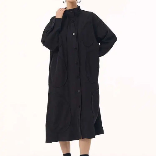Load image into Gallery viewer, Women Army Green Patch Drawstring Big Size Midi Dress New Stand Collar Long Sleeve Fashion Tide Spring Autumn 2025 1DH9211
