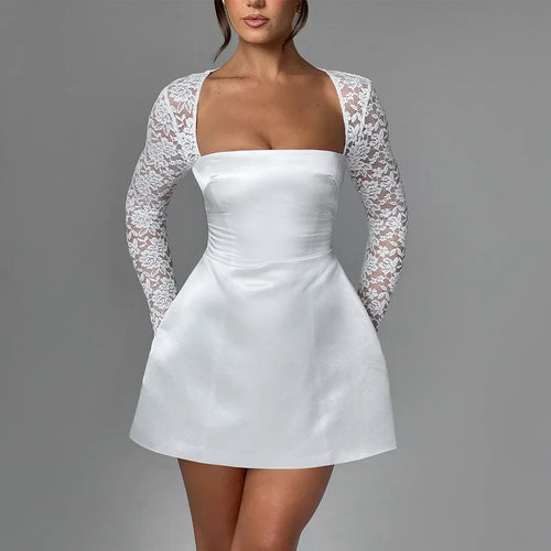 Load image into Gallery viewer, Summer Lace Sleeve Dresses for Women 2024 New Fashion A Line Party Dresses White Satin Dress Women's Clothing 2024
