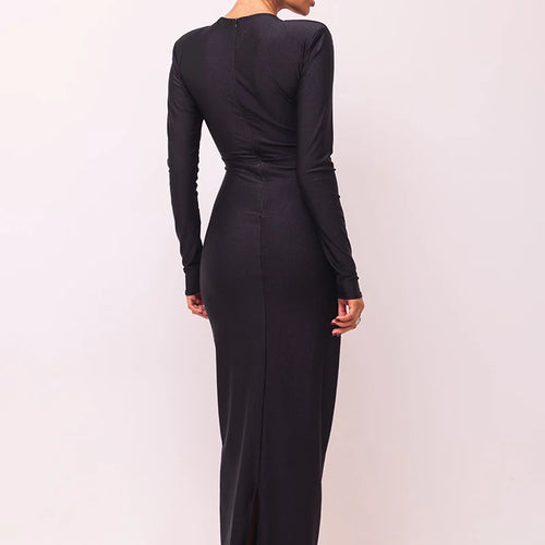 Load image into Gallery viewer, Hollow Out Long Sleeve Sexy Maxi Dress For Women Gown Fashion Solid Bodycon Ruched Club Evening Elegant Long Dress
