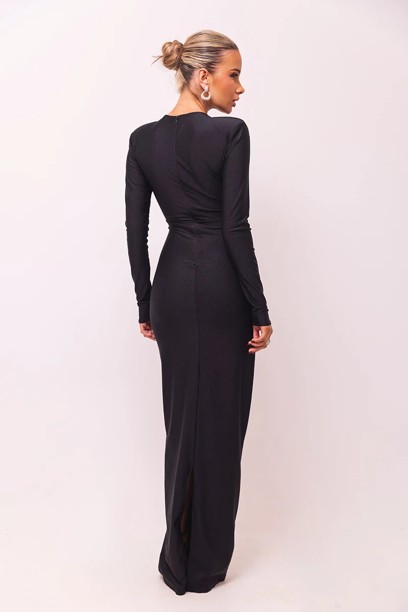 Hollow Out Long Sleeve Sexy Maxi Dress For Women Gown Fashion Solid Bodycon Ruched Club Evening Elegant Long Dress