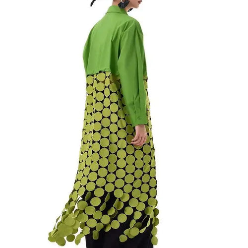 Load image into Gallery viewer, Women White Dot Tassels Hollow Out Midi Big Size Shirt Dress New Lapel Long Sleeve Fashion Tide Spring Autumn 2025 1DH9464
