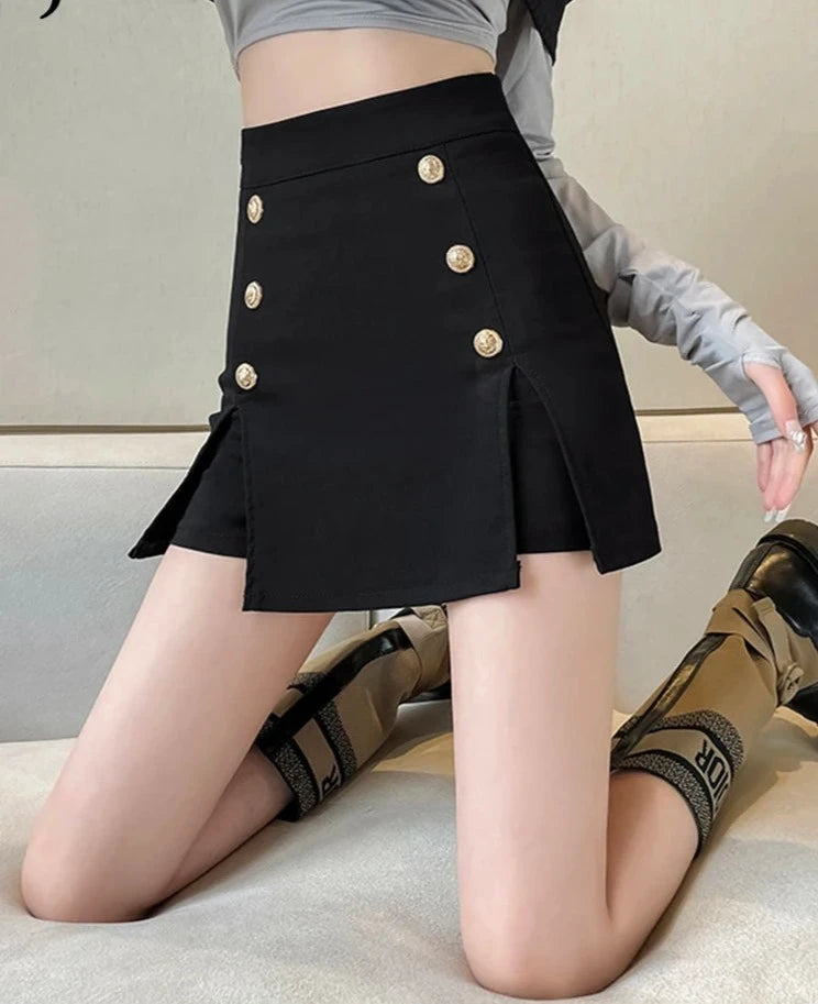 Buttons Black Slim Sexy Female Fashion Skirt High Waist Solid Color Casual Women's Mini Skirts Simple Chic Office Lady