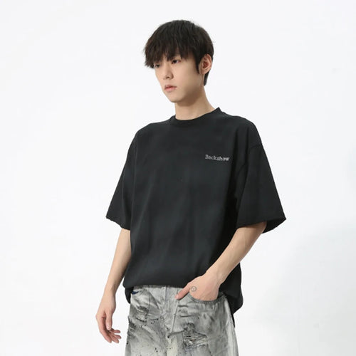 Load image into Gallery viewer, Men&#39;s T-shirt Korean Style Letter Embroidery Personality Made Old Round Collar Short Sleeve Fashion Male Top C5721
