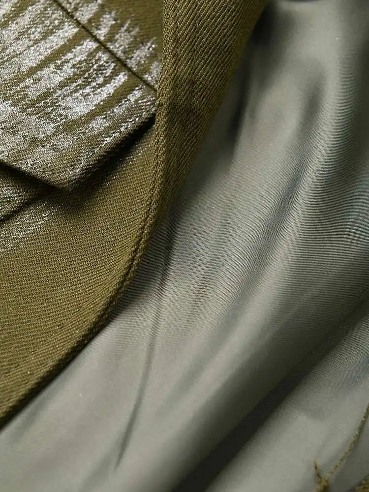 Women Green Paint Elegant Long Blazer New Lapel Long Sleeve Loose Fit Jacket Fashion Tide Spring Autumn 2025 1DF613806