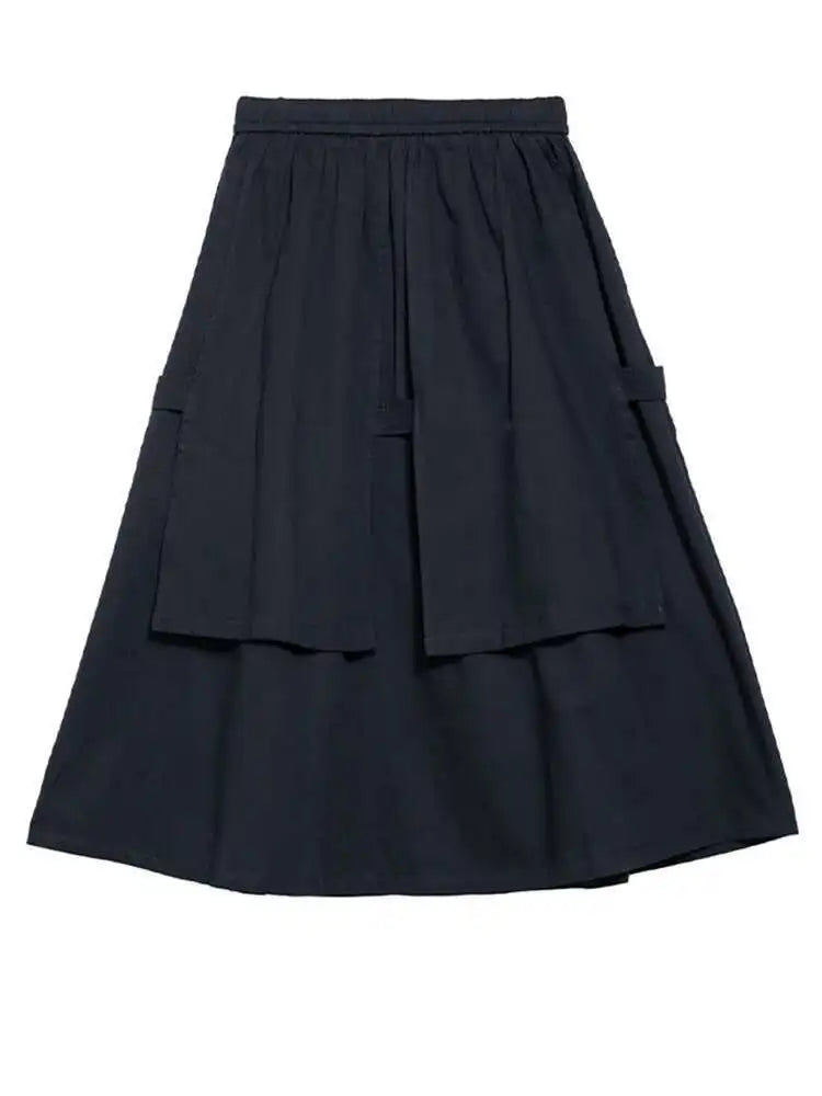 High Elastic Waist Black Layers Irregular Long A-line Half-body Skirt Women Fashion Tide New Spring Autumn 2025 1DH1082