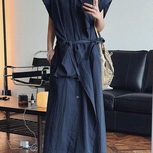 Load image into Gallery viewer, Women  Beige Ruffles Big Size Elelgant Long Dress New Stand Collar Short Sleeve Fashion Tide Spring Summer 2025 1DJ1406
