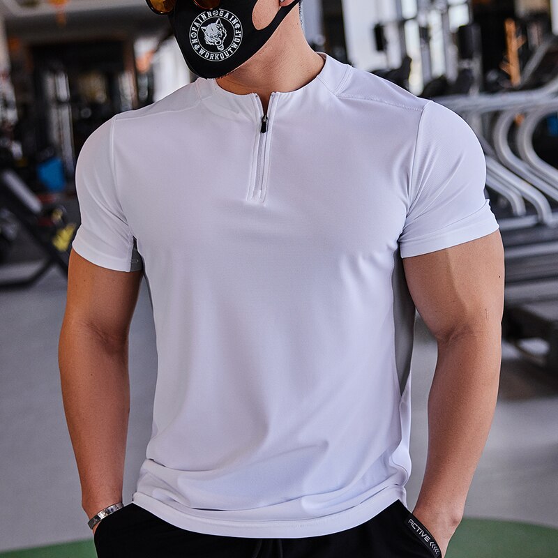 Fashion Mens Quick Dry Running Fitness T-Shirt Sports Tops Jersey Cool and Comfortable Shirts for Men with Stand Collar Design