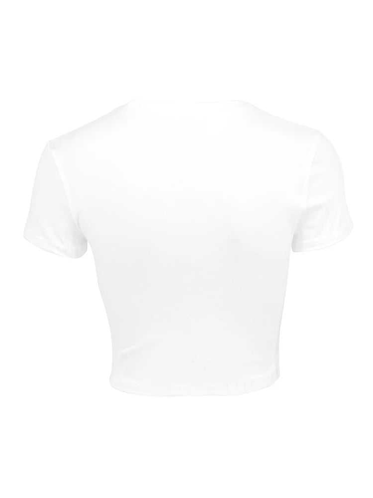 New Tees Women 2025 Summer Sexy White Crop Top Streetwear Slim O-Neck Fashion Versatile Casual Short Sleeve Basic T-shirt Female