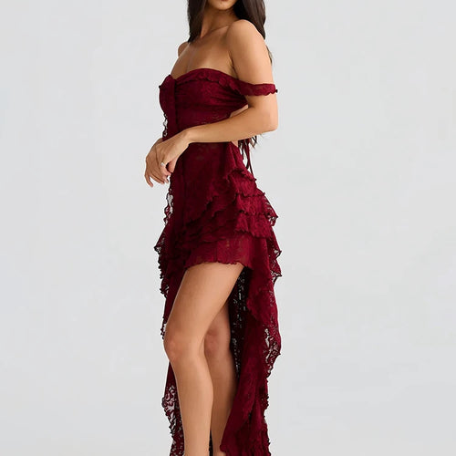 Load image into Gallery viewer, Lace Ruffle Sexy Maxi Dress Women Fashion Summer Off-shoulder Strapless Sleeveless Backless Beach Holiday Club Dress
