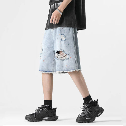 Load image into Gallery viewer, Men&#39;s Ripped Denim Shorts Solid Color Summer New Ragged Edge Tie Dyed Male High Street Short Pants Loose Trendy 2025 9W1355
