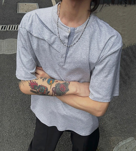 Men's Short Sleeve T-shirt New Summer Regular Round Collar Fashionable Splicing Personalized Male Pullover T-shirts 9W1748