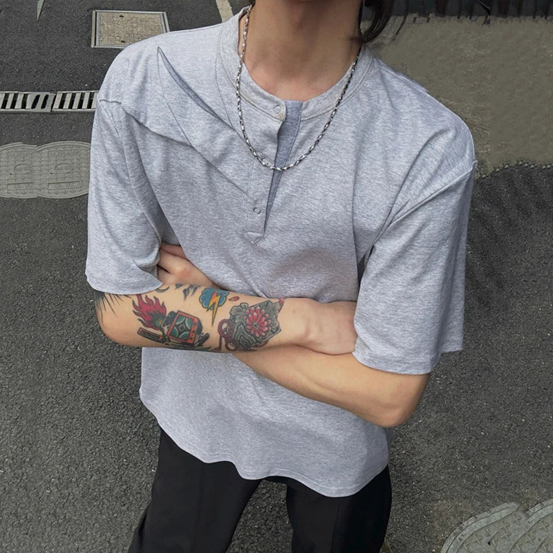 Men's Short Sleeve T-shirt New Summer Regular Round Collar Fashionable Splicing Personalized Male Pullover T-shirts 9W1748