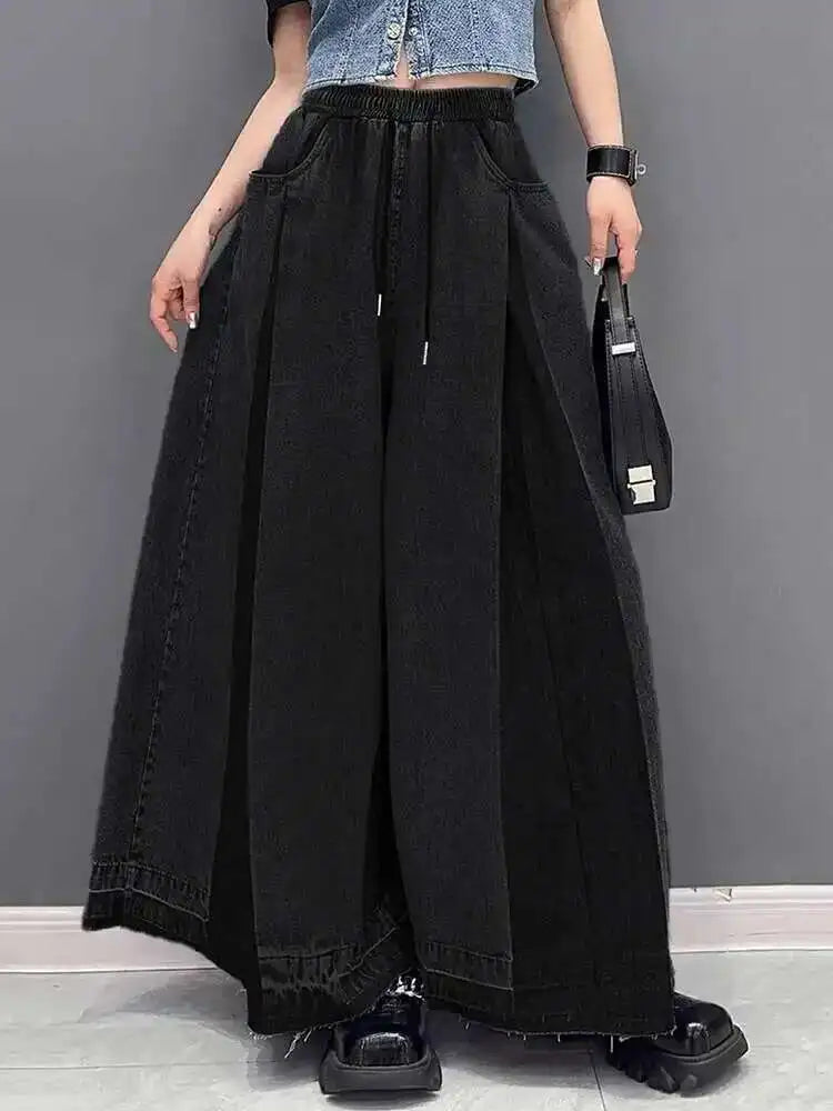 High Waist Blue Denim Pleated Long Wide Leg Jeans New Loose Women Trousers Fashion Tide Spring Autumn 2025 1DH0520
