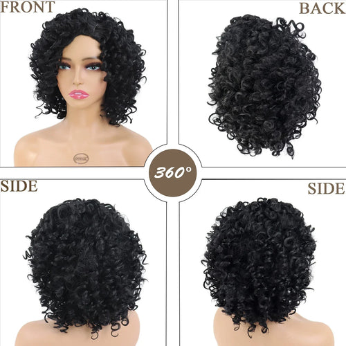 Load image into Gallery viewer, Synthetic Afro Curly Wigs for Women Wave African American Wig with Side Bangs Natural Hairstyles Soft Full Hair Replacement Wigs
