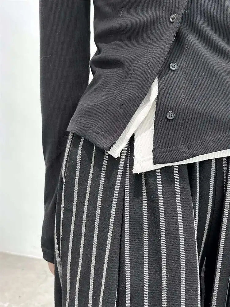 High Waist Casual Black Striped Casual Wide Leg Pants New Loose Fit Trousers Women Fashion Spring Summer 2025 1DF3686