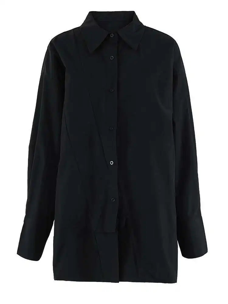 Women White Irregular Spliced Big Size Casual Blouse New Lapel Long Sleeve Shirt Fashion Tide Spring Autumn 2025 CPG2045