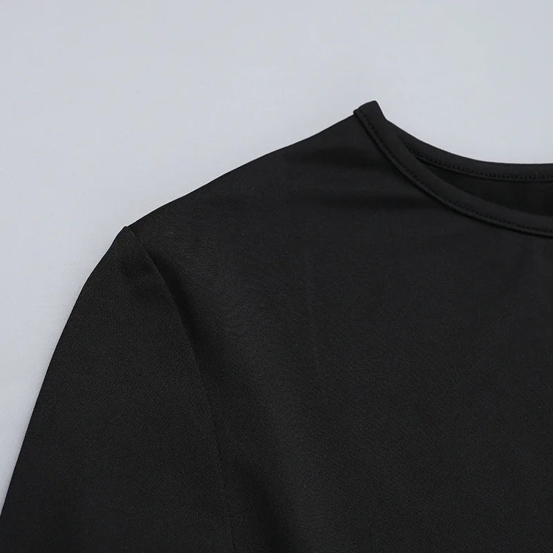 Patchwork Sexy Mini Dress For Women Autumn New Contrasting Color O Neck Long Sleeve High Waist A-line Sexy Dress