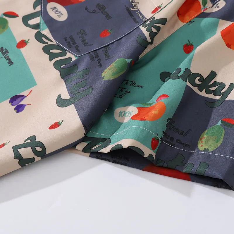 Vintage Summer Shirts Streetwear Retro Fruit Graphic Printed Summer Hawaiian Blouse Harajuku Baggy Short Sleeve Button Up Tops