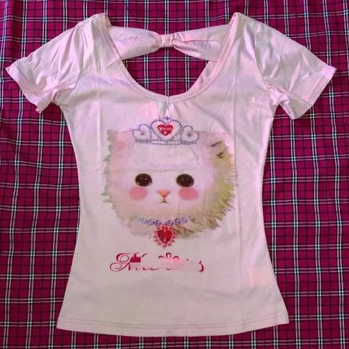 Load image into Gallery viewer, 2025 New Kawaii Cartoon Cat Print Crop Top Summer Sweet Y2k Aesthetic Ins Women T-shirt Japanese Fashion Slim Harajuku Tee Shirt
