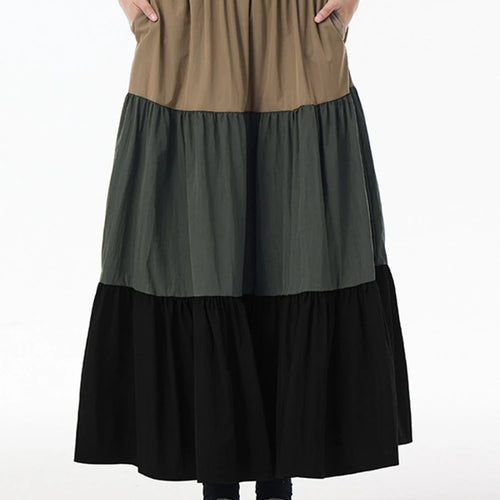 Load image into Gallery viewer, High Elastic Waist Green Color-block Pocket A-line Cake Half-body Skirt Women Fashion Tide New Spring Autumn 2025 1DJ0956
