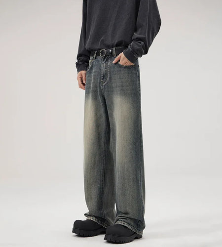 Men's Jeans American Bamboo Striped Solid Color Full Length Loose Straight Leg Fanshionable Denim Pants Spring 2025 9W1309