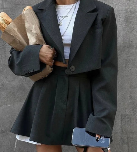 Fashion Suit Top Short Skirt Two-piece Set For Women Autumn New Suit Slim High Waist Slimming Temperament Two-piece Set