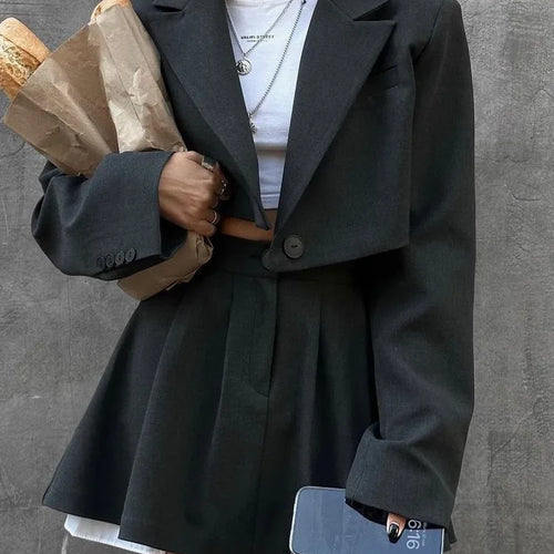 Load image into Gallery viewer, Fashion Suit Top Short Skirt Two-piece Set For Women Autumn New Suit Slim High Waist Slimming Temperament Two-piece Set
