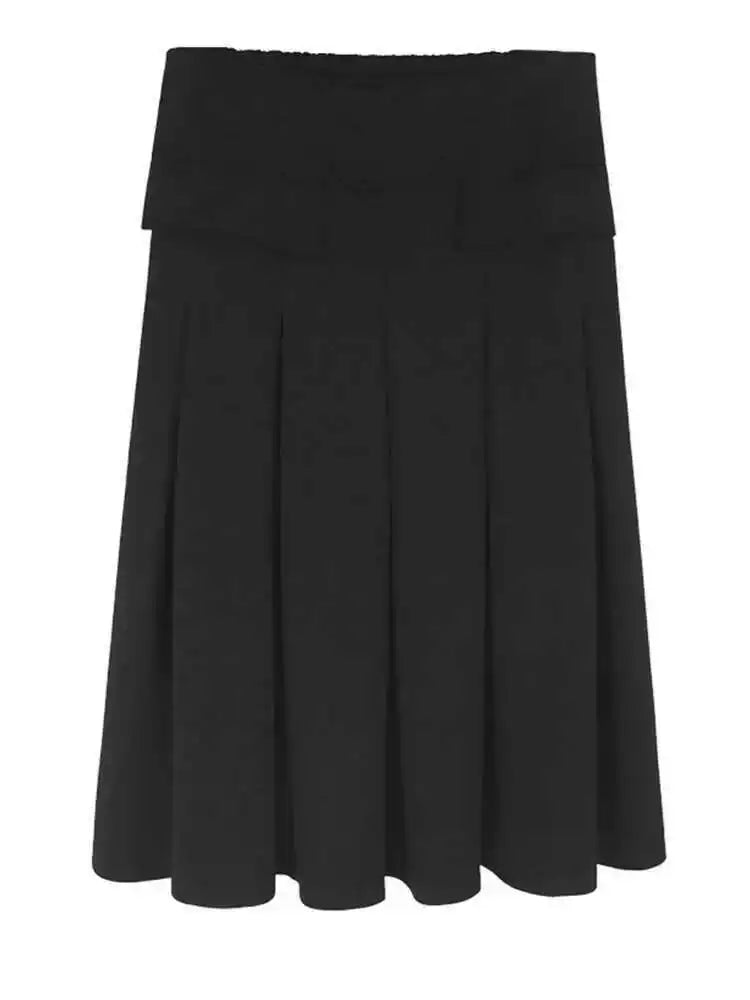 High Elastic Waist Black Pleated Design Elegant Midi Half-body Skirt Women Fashion Tide New Spring Autumn 2025 1DH8940