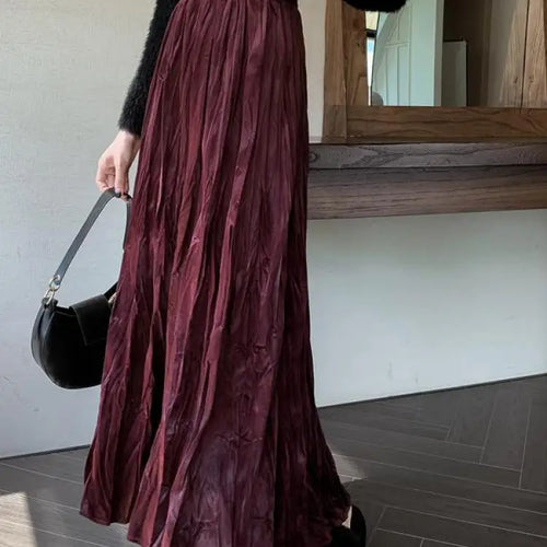 Load image into Gallery viewer, Autumn Winter Women's Black Red Elastic High Waist Velvet Skirt Korean Version Brown Elegant Vacation Party Pleated Long Skirts
