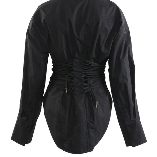 Load image into Gallery viewer, Women White Bandage Pleated Irregular Big Size Blouse New Lapel Long Sleeve Shirt Fashion Tide Spring Autumn 2025 1DJ0341
