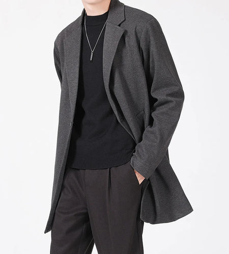 Men's British Woolen Coat Single Breasted Solid Color Thickened Spring Korean Handsome Cool Casual Trendy 2025 9W1328
