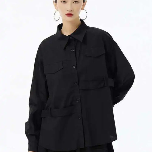 Load image into Gallery viewer, Women White False Pocket Big Size Casual Blouse New Lapel Long Sleeve Shirt Fashion Tide Spring Autumn 2025 1DH6683
