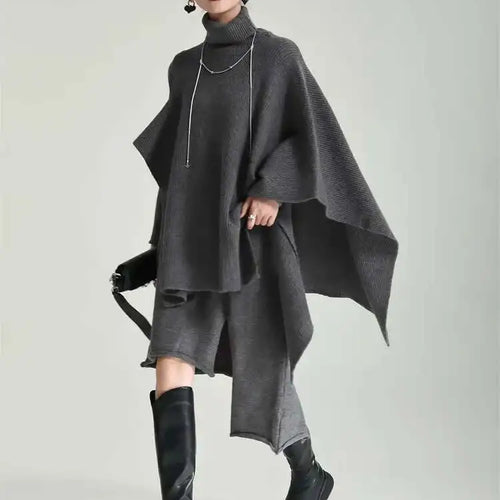 Load image into Gallery viewer, Women Gray Irregular Design Knitting Dress New Turtleneck Long Sleeve Loose Fit Fashion Tide Spring Autumn 2025 1DF2618
