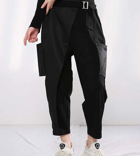 High Elastic Waist Pocket Leisure Long Black  Harem Trousers New Loose Fit Pants Women Fashion Spring Autumn 2025 1Y48701